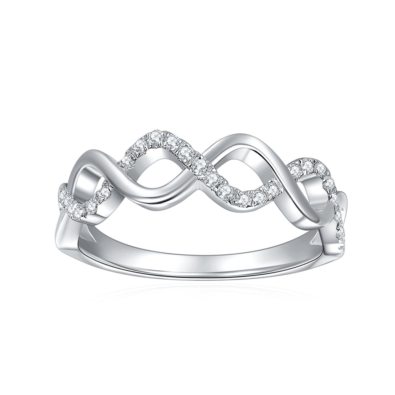 IE0041 MOISSANITE DIAMOND INFINITY RING IN STERLING SILVER