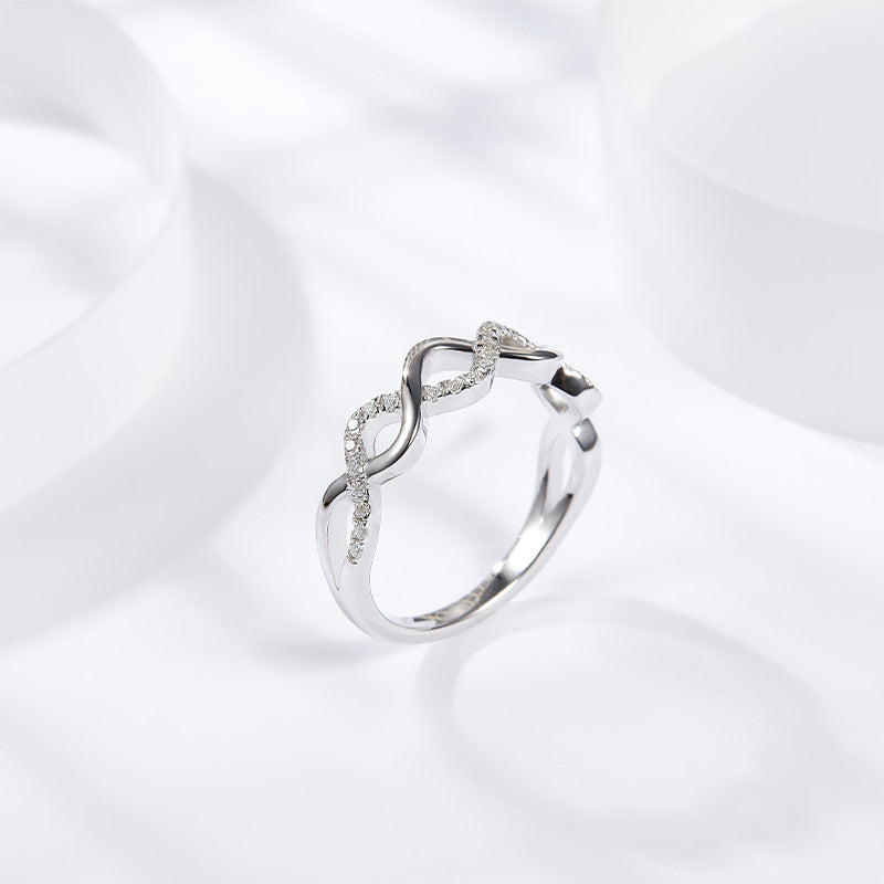 IE0041 MOISSANITE DIAMOND INFINITY RING IN STERLING SILVER