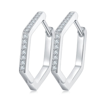 IE0044 PENTAGON MOISSANITE DIAMOND HOOP EARRINGS IN STERLING SILVER