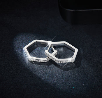 IE0044 PENTAGON MOISSANITE DIAMOND HOOP EARRINGS IN STERLING SILVER