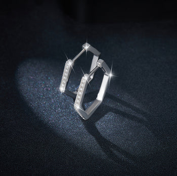 IE0044 PENTAGON MOISSANITE DIAMOND HOOP EARRINGS IN STERLING SILVER