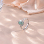 IE0045 BLUE GREEN MOISSANITE PEAR CUT ENGAGEMENT RING IN STERLING SILVER