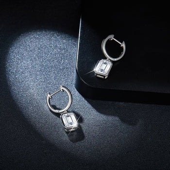 IE0048 EMERALD CUT MOISSANITE DIAMOND HOOP EARRINGS IN STERLING SILVER