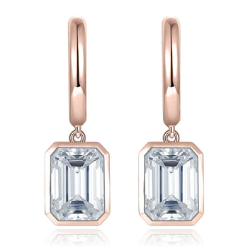 IE0048 EMERALD CUT MOISSANITE DIAMOND HOOP EARRINGS IN STERLING SILVER