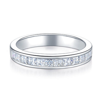 IE0049 PRINCESS CUT MOISSANITE DIAMOND BAND RING IN STERLING SILVER