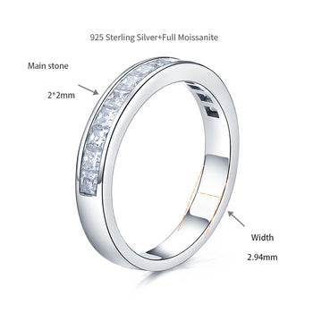 IE0049 PRINCESS CUT MOISSANITE DIAMOND BAND RING IN STERLING SILVER