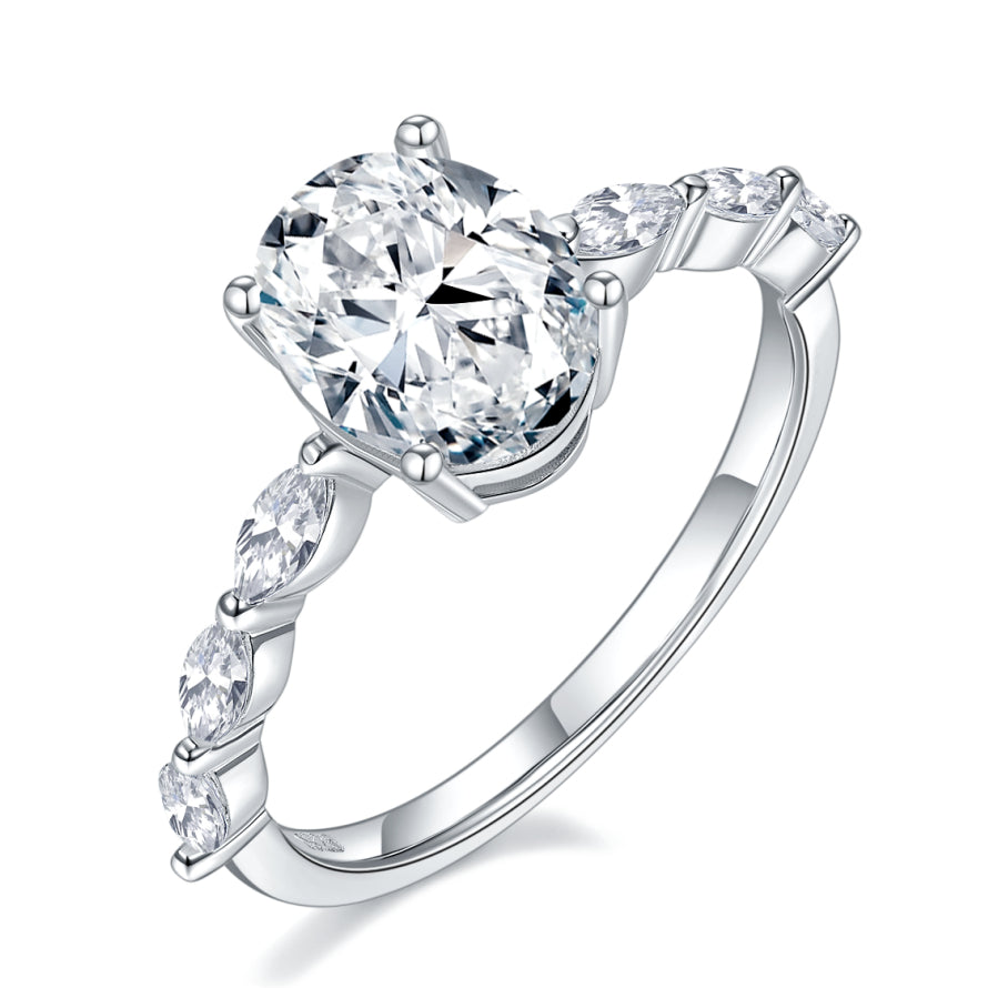 IE005 OVAL-MARQUISE CUT ETERNITY MOISSANITE ENGAGEMENT RING IN STERLING SILVER