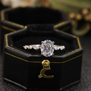 IE005 OVAL-MARQUISE CUT ETERNITY MOISSANITE ENGAGEMENT RING IN STERLING SILVER