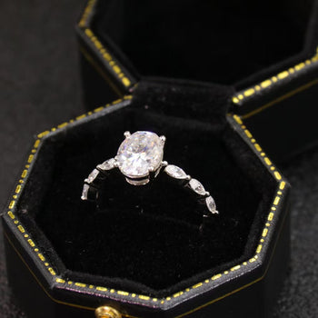 IE005 OVAL-MARQUISE CUT ETERNITY MOISSANITE ENGAGEMENT RING IN STERLING SILVER