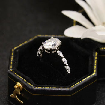 IE005 OVAL-MARQUISE CUT ETERNITY MOISSANITE ENGAGEMENT RING IN STERLING SILVER