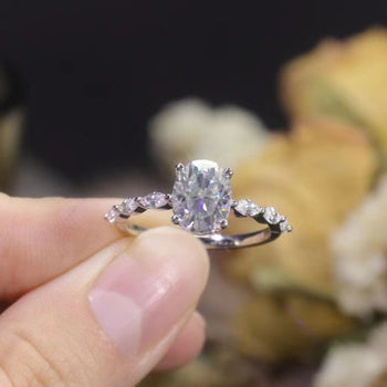 IE005 OVAL-MARQUISE CUT ETERNITY MOISSANITE ENGAGEMENT RING IN STERLING SILVER