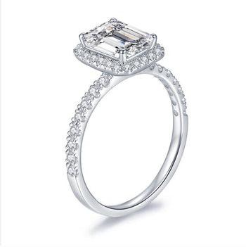 IE0055 1CT MOISSANITE EMERALD CUT RING IN STERLING SILVER