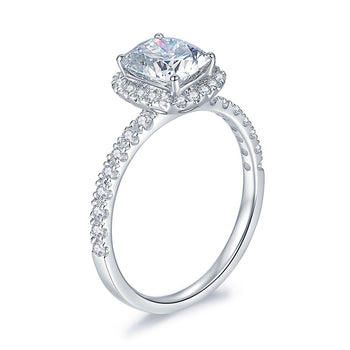 IE0056 CUSHION CUT MOISSANITE DIAMOND RING IN STERLING SILVER