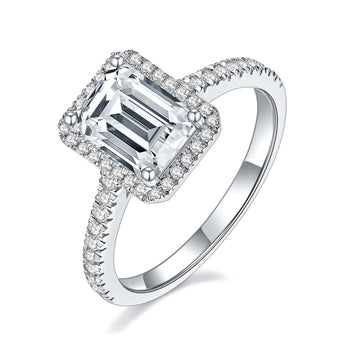IE006 EMERALD CUT MOISSANITE ENGANGEMENT RING IN STERLING SILVER