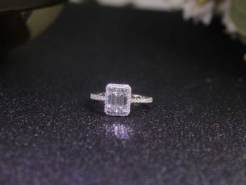 IE006 EMERALD CUT MOISSANITE ENGANGEMENT RING IN STERLING SILVER