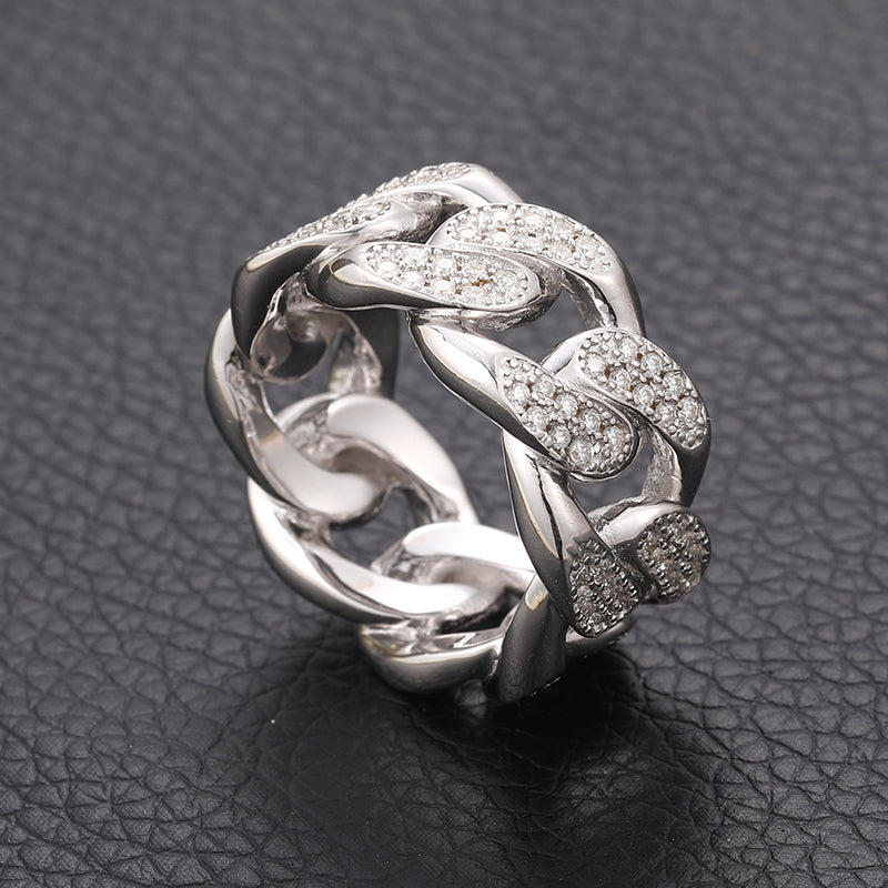 IE0064 MOISSANITE DIAMOND TWISTED CUBAN RING IN STERLING SILVER
