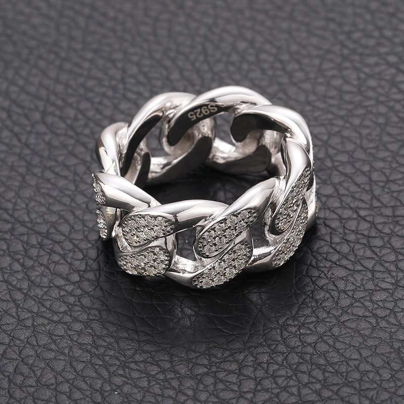 IE0064 MOISSANITE DIAMOND TWISTED CUBAN RING IN STERLING SILVER