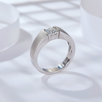 Bague chevalière en argent sterling avec moissanite de 6,5 mm (IE0065)
