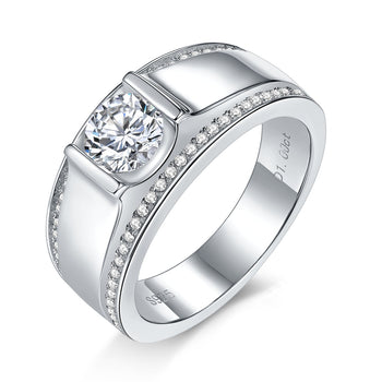 IE0067 6.5MM MOISSANITE DIAMOND SIGNET RING IN STERLING SILVER