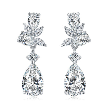 Boucles d'oreilles de fiançailles en forme de poire, serties de moissanite 3 carats et montées sur argent sterling (IE0069).