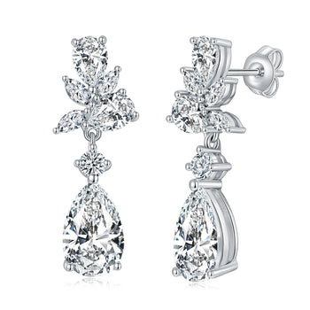 Boucles d'oreilles de fiançailles en forme de poire, serties de moissanite 3 carats et montées sur argent sterling (IE0069).