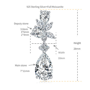 Boucles d'oreilles de fiançailles en forme de poire, serties de moissanite 3 carats et montées sur argent sterling (IE0069).