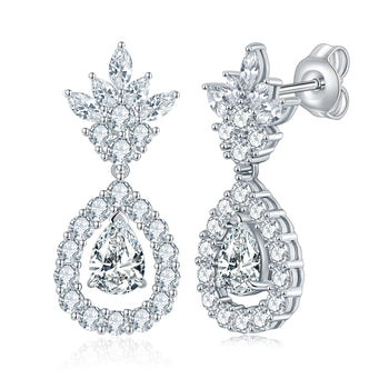 Boucles d'oreilles pendantes en moissanite en forme de poire, serties dans de l'argent sterling (IE0069).