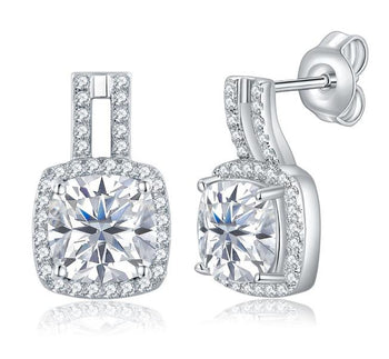 Boucles d'oreilles IE0076 en moissanite à clous de 4,15 carats, monture coussin, argent sterling