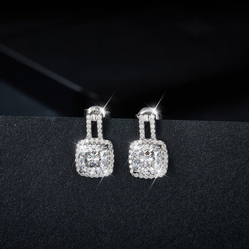 Boucles d'oreilles IE0076 en moissanite à clous de 4,15 carats, monture coussin, argent sterling