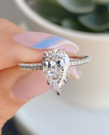 IE0078 PEAR CUT MOISSANITE ENGANGEMENT RING IN STERLING SILVER