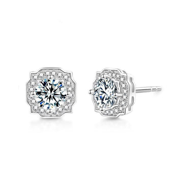 Boucles d'oreilles puces en argent sterling serties de diamants moissanite ronds de 0,5 carat (IE008)