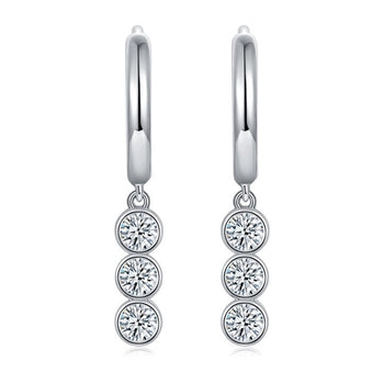 IE0080 MOISSANITE 3MM 4MM TASSEL HOOP EARRINGS IN STERLING SILVER