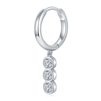 IE0080 MOISSANITE 3MM 4MM TASSEL HOOP EARRINGS IN STERLING SILVER