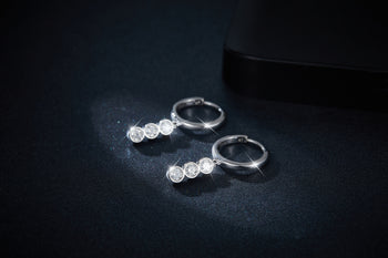 IE0080 MOISSANITE 3MM 4MM TASSEL HOOP EARRINGS IN STERLING SILVER