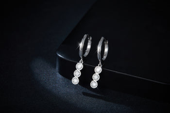 IE0080 MOISSANITE 3MM 4MM TASSEL HOOP EARRINGS IN STERLING SILVER