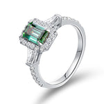 IE0083 1CT GREEN MOISSANITE EMERALD CUT RING IN STERLING SILVER