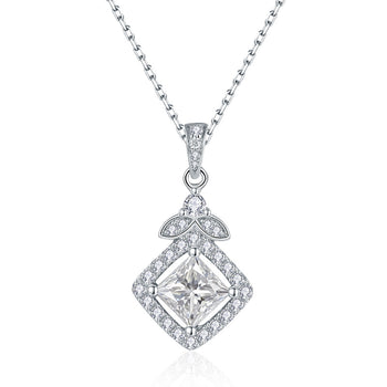 Collier pendentif Princesse Carré en moissanite IE0098 en argent sterling