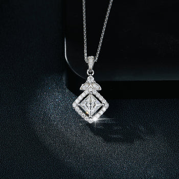 Collier pendentif Princesse Carré en moissanite IE0098 en argent sterling