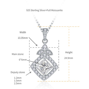 Collier pendentif Princesse Carré en moissanite IE0098 en argent sterling
