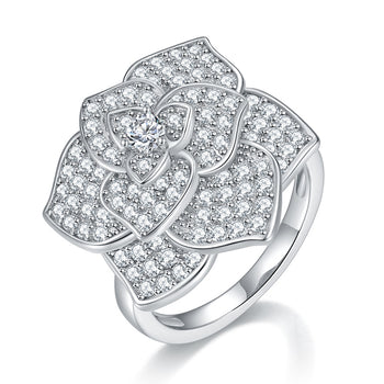 Bague fleur en diamant et moissanite IE0127 en argent sterling