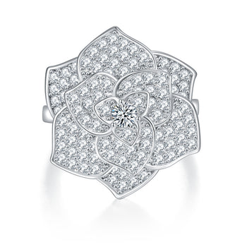Bague fleur en diamant et moissanite IE0127 en argent sterling