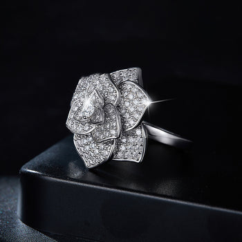 Bague fleur en diamant et moissanite IE0127 en argent sterling