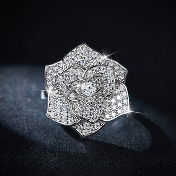 Bague fleur en diamant et moissanite IE0127 en argent sterling