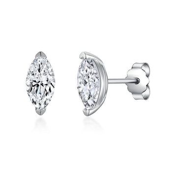 Boucles d'oreilles puces en moissanite taille marquise, monture argent sterling IE0142