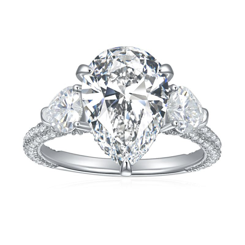 IE0147 5CT WATER DROP PEAR CUT MOISSANITE DIAMOND RING IN STERLING SILVER