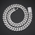 IE0150 15MM BAGUETTE MOISSANITE CUBAN LINK CHAIN NECKLACE IN STERLING SILVER