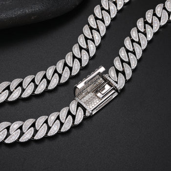 IE0150 15MM BAGUETTE MOISSANIT CUBAN LINK KETTE AUS STERLING SILBER