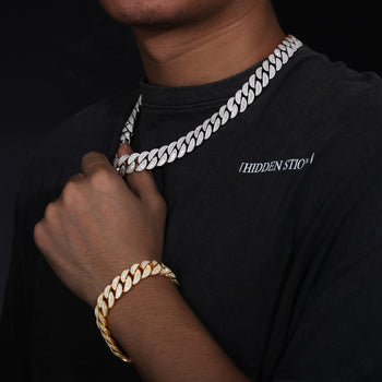 IE0150 15MM BAGUETTE MOISSANIT CUBAN LINK KETTE AUS STERLING SILBER