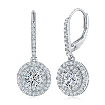 Boucles d'oreilles pendantes en moissanite et diamants IE0150 en argent sterling {STYLE 2}