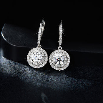 Boucles d'oreilles pendantes en moissanite et diamants IE0150 en argent sterling {STYLE 2}